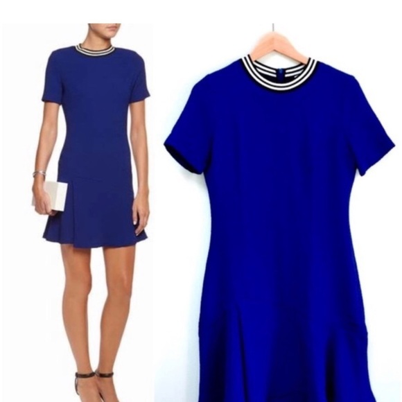 Sandro Paris Blue Reva Crepe Dress Round Neck Fit and Flare Sz M - Picture 1 of 14